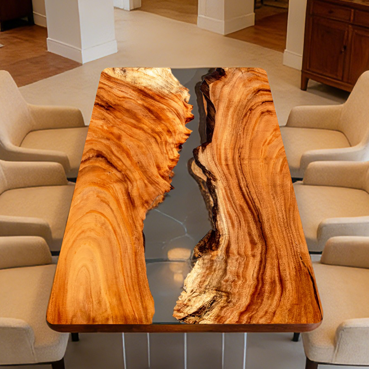 Cunninghamia Wood Epoxy Table with Transparent Black Resin