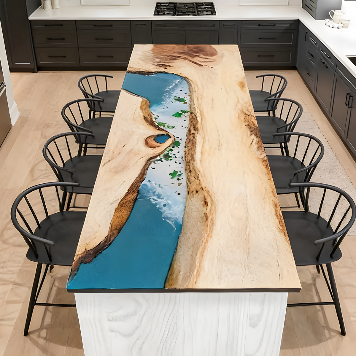 Walnut Wood River Rectangle Resin Countertop