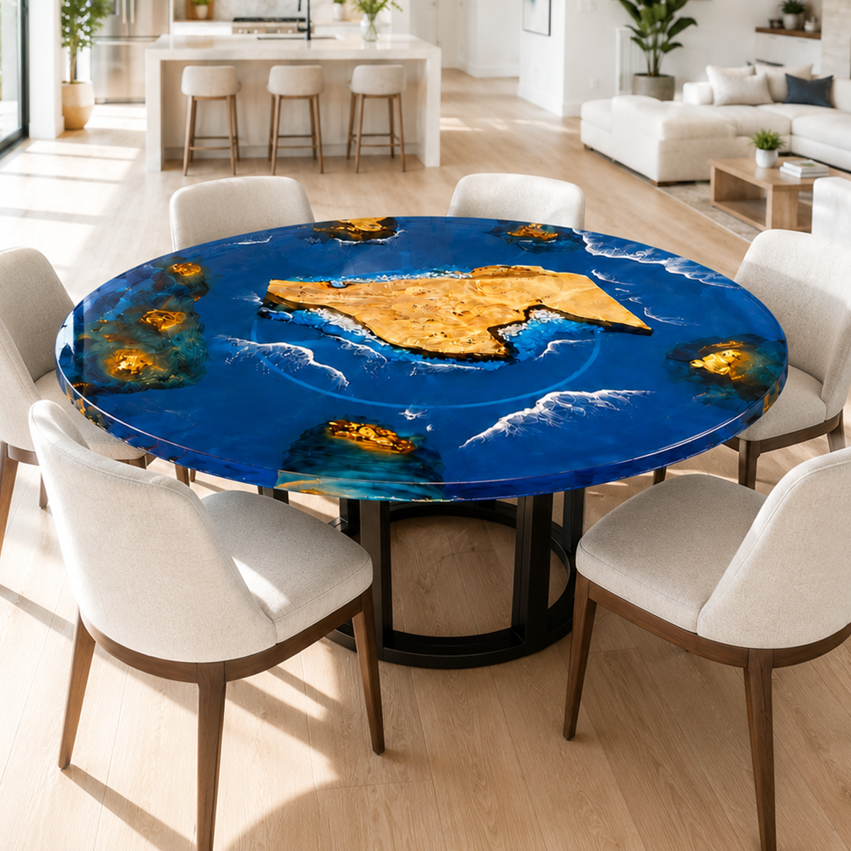 Poplar Wood Ocean Scene Resin Round Table