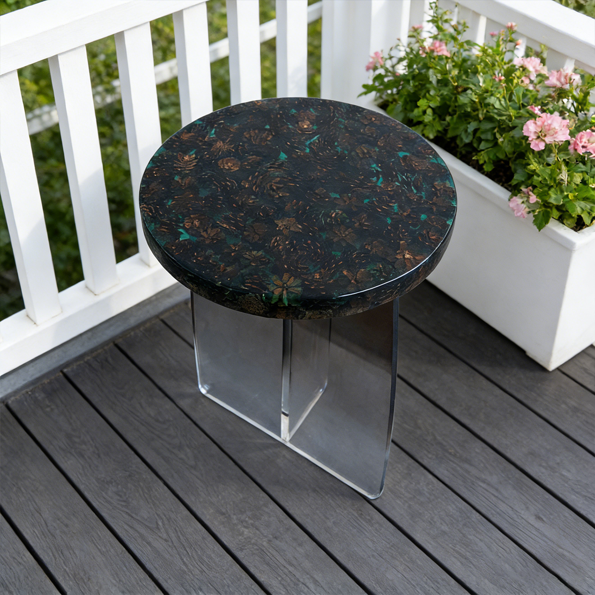 Pinecone &amp; Flower Epoxy Resin Round Chair