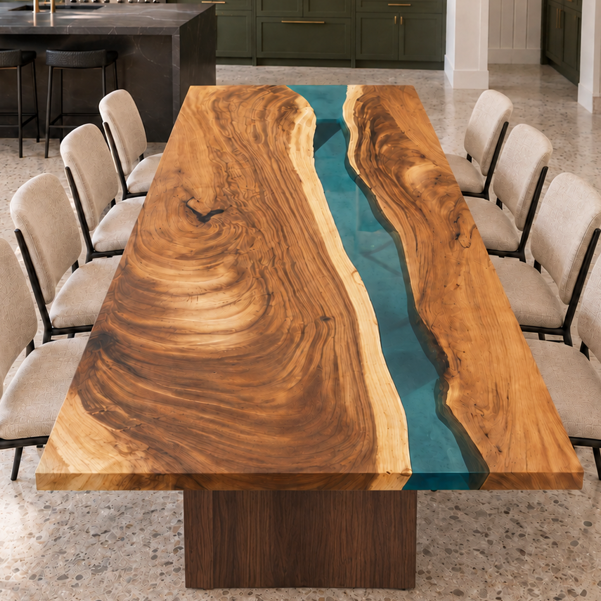 Walnut Transparent Epoxy Resin River Dining Table