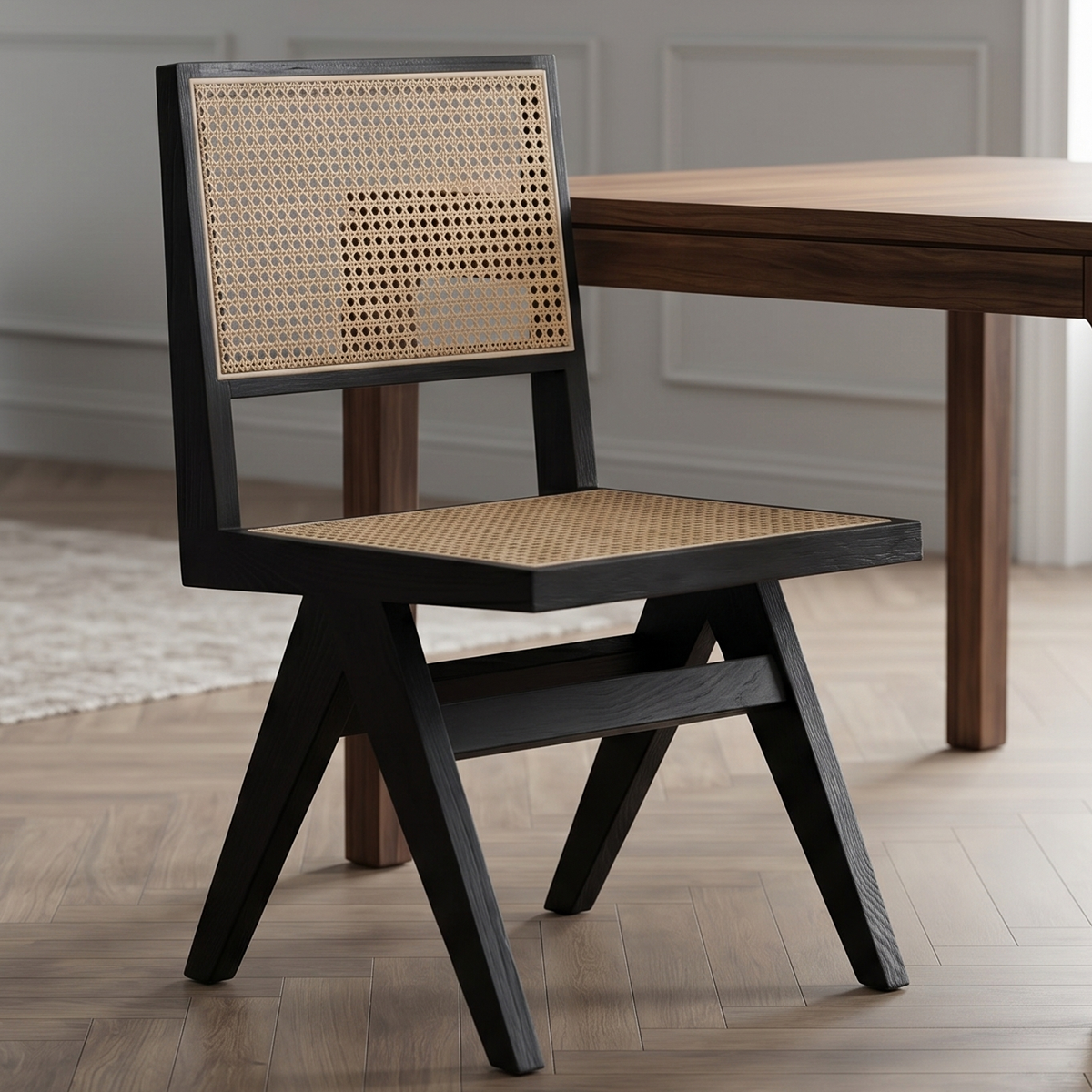 Black Wooden Rattan Chair