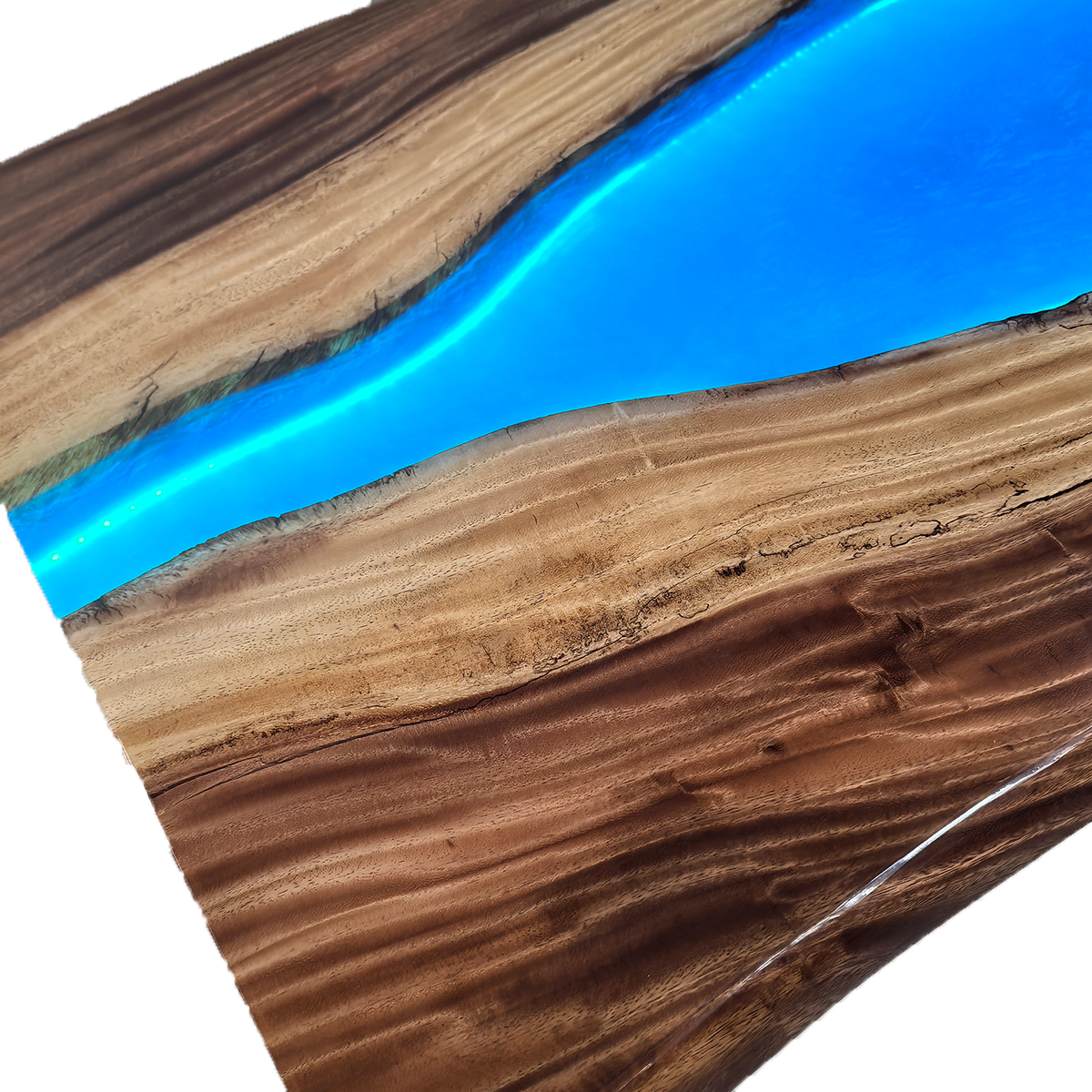 Walnut Wood LED Blue River Epoxy Resin Dining Table