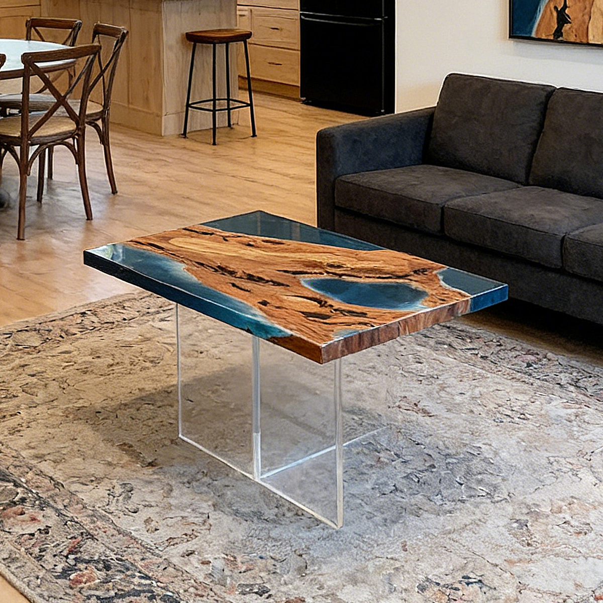 Poplar Wood Resin Rectangle Coffee Table