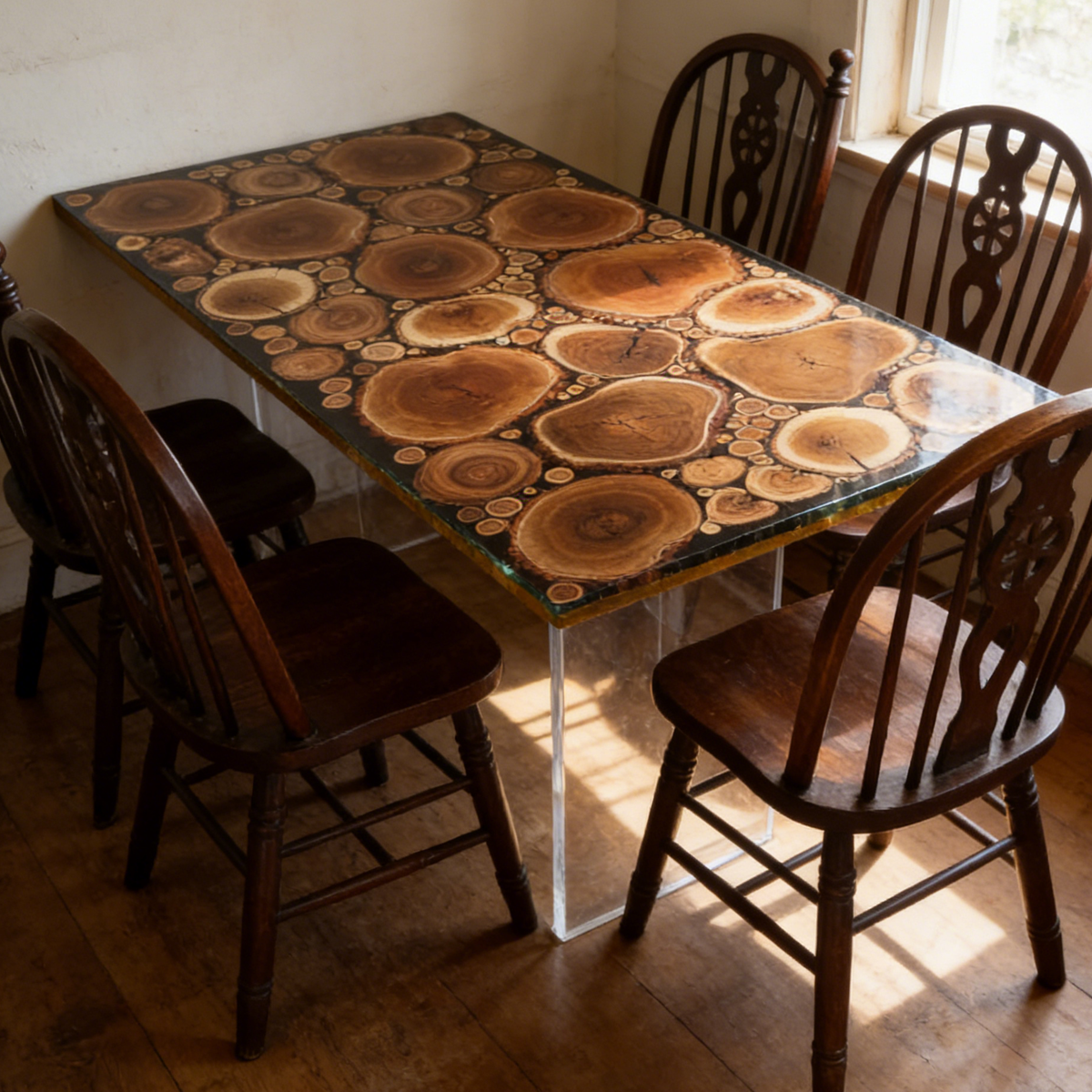 Locust Wood Rectangle Epoxy Resin Dining Table