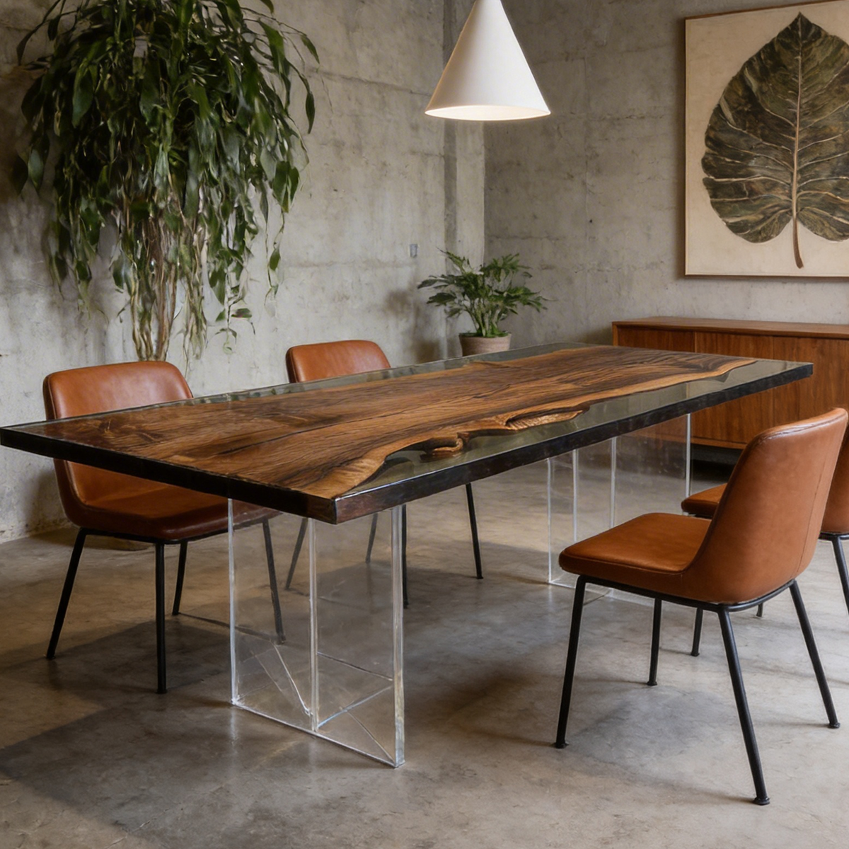 Black Walnut Wood Rectangle Epoxy Resin Conference Table