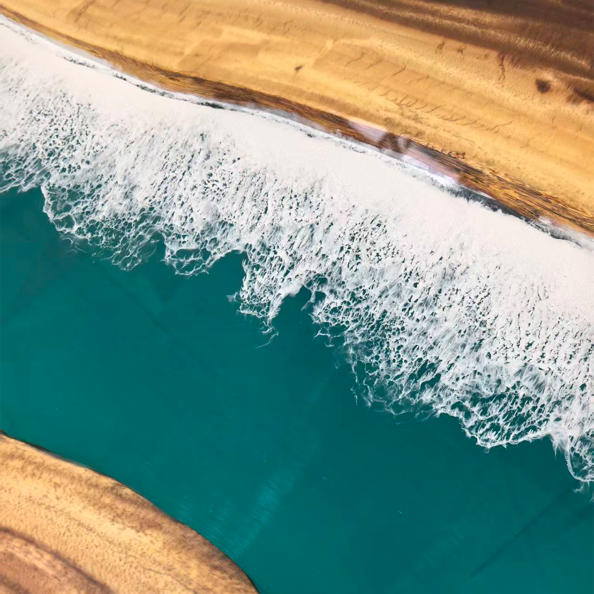 Walnut Teal Ocean Wave Epoxy Resin Coffee Table