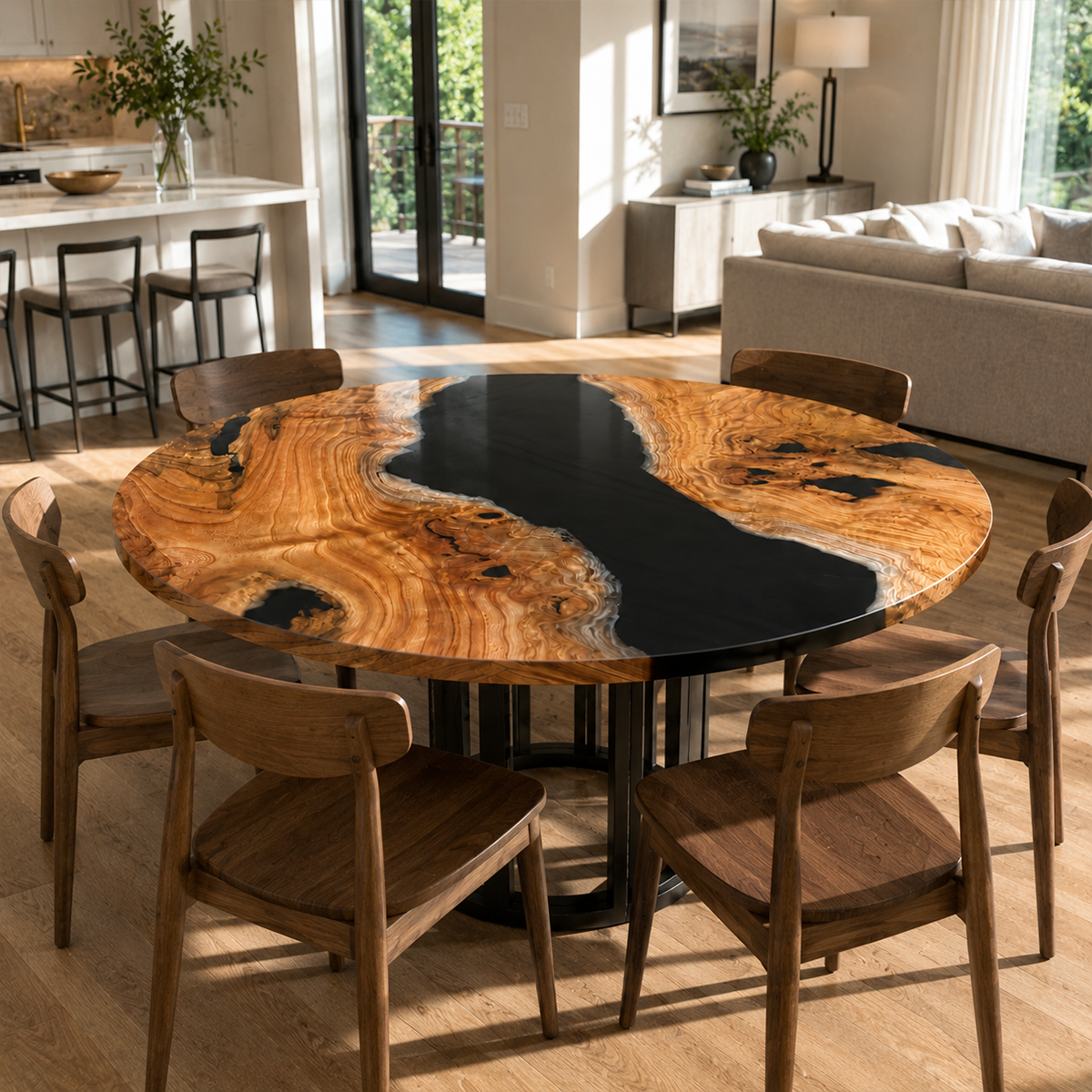 Walnut Wood Epoxy Resin River Round Table