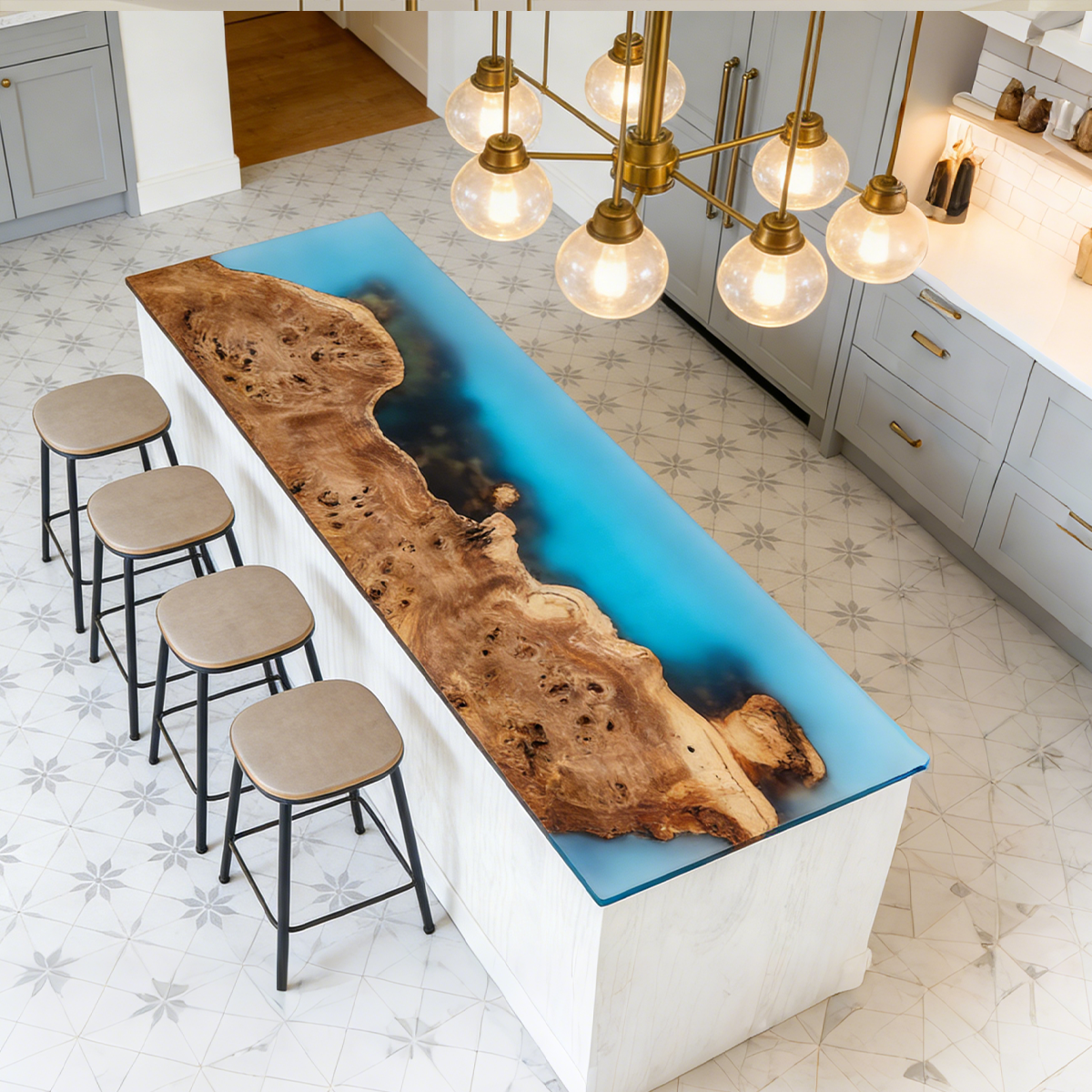 Poplar Wood Coastal Scenery Rectangle Resin Countertop