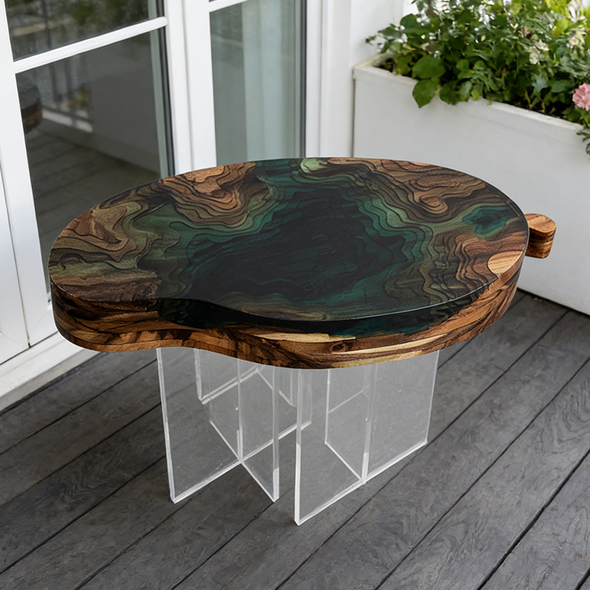 Live Edge Wood Teal Green Resin Chair