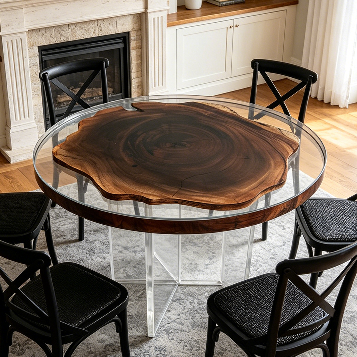Black Walnut Wood Resin Round Table