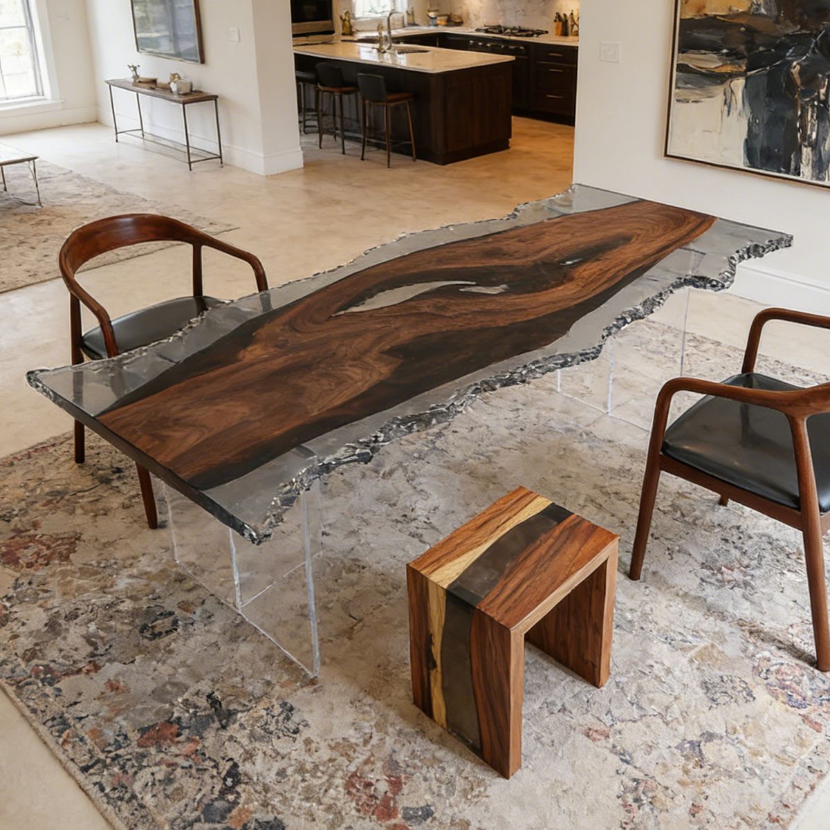 Black Walnut Wood Epoxy Resin Dining Table With Ice-Cracker