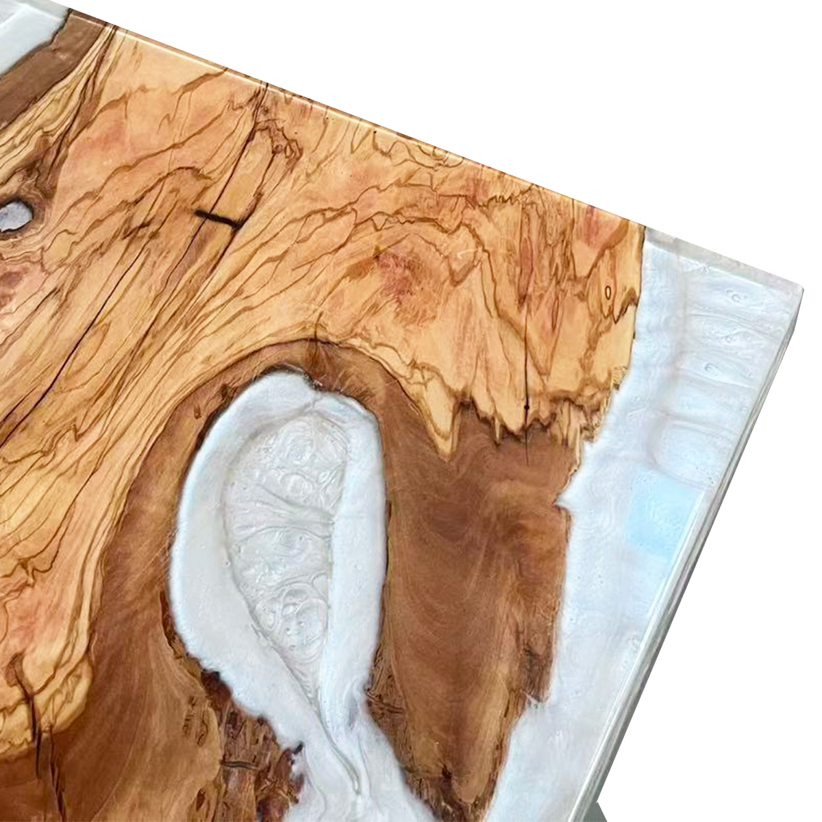 Olive Wood & Frosted Epoxy Resin Side Table