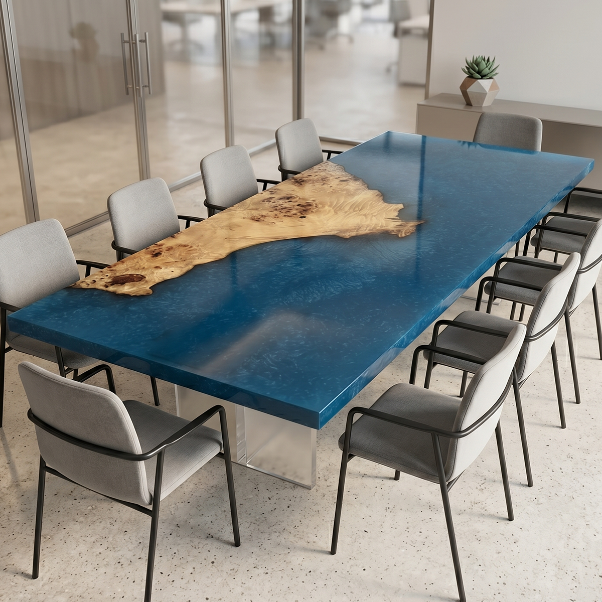 Olive Wood Blue Ocean Epoxy Resin Conference Table