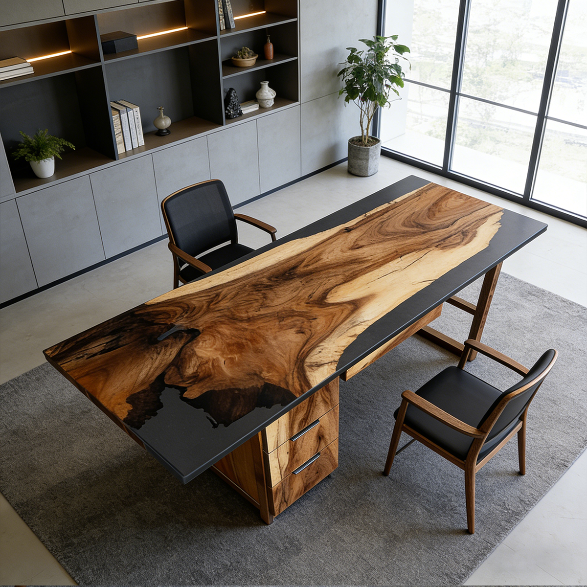 Black Walnut Wood Black Epoxy Desk