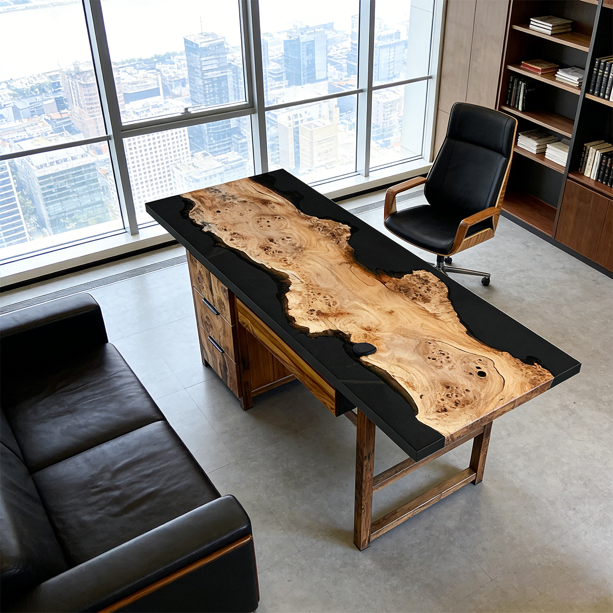 Olive Wood Black Epoxy Desk