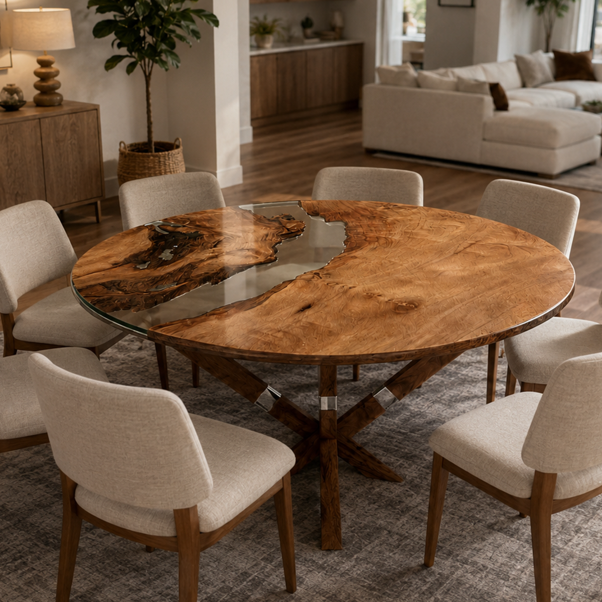 Olive Wood Clear Epoxy Resin Round Table