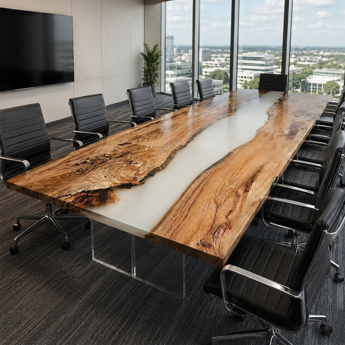 Olive Wood Clear White Epoxy Resin River Dining Table
