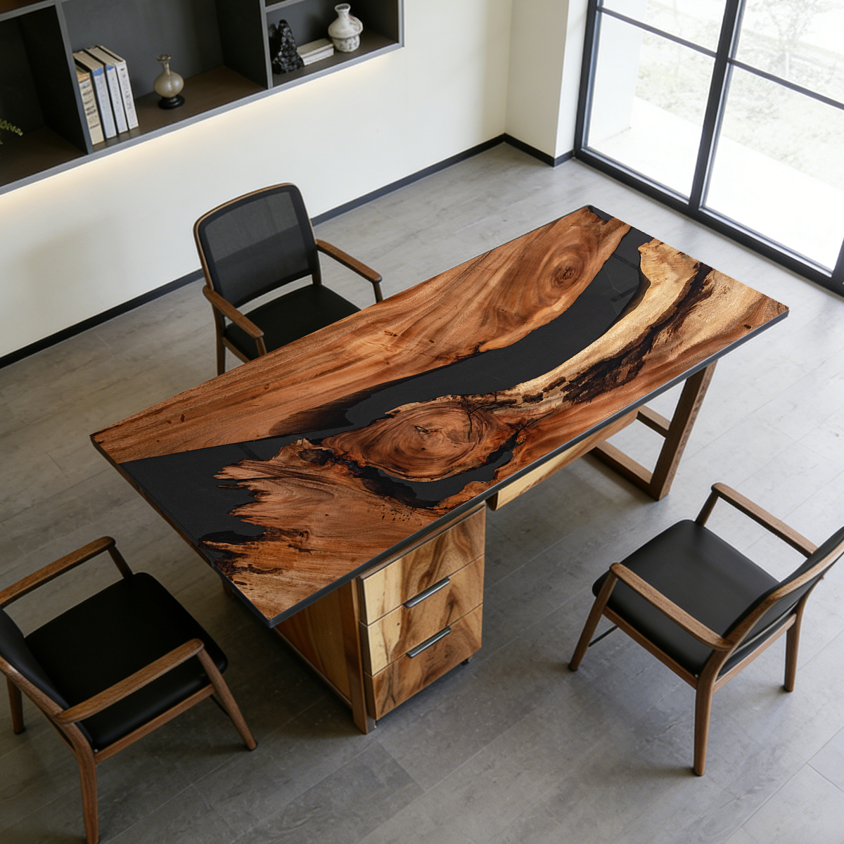Black Walnut Wood Black Epoxy Desk
