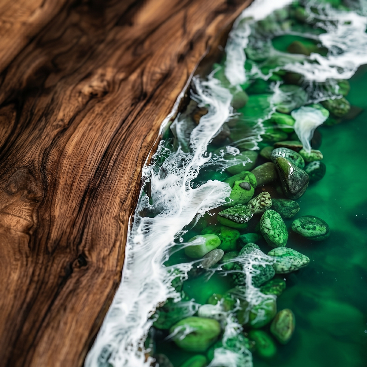 Black Walnut with Green Wave Epoxy Resin Dining Table
