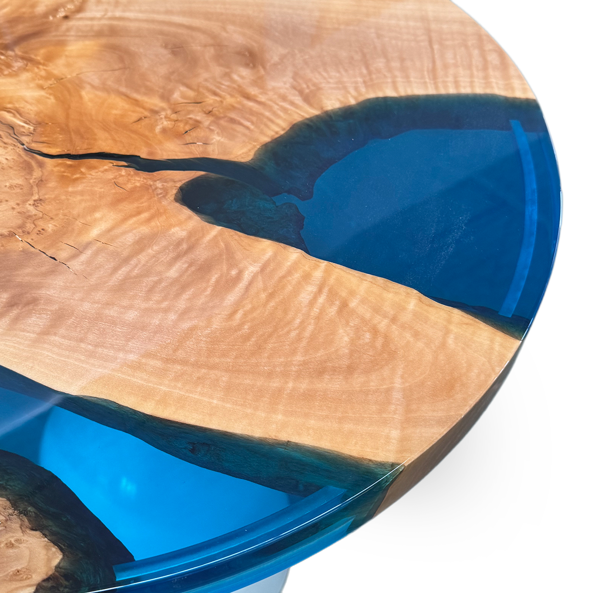 Olive Wood Blue Resin Round Side Table