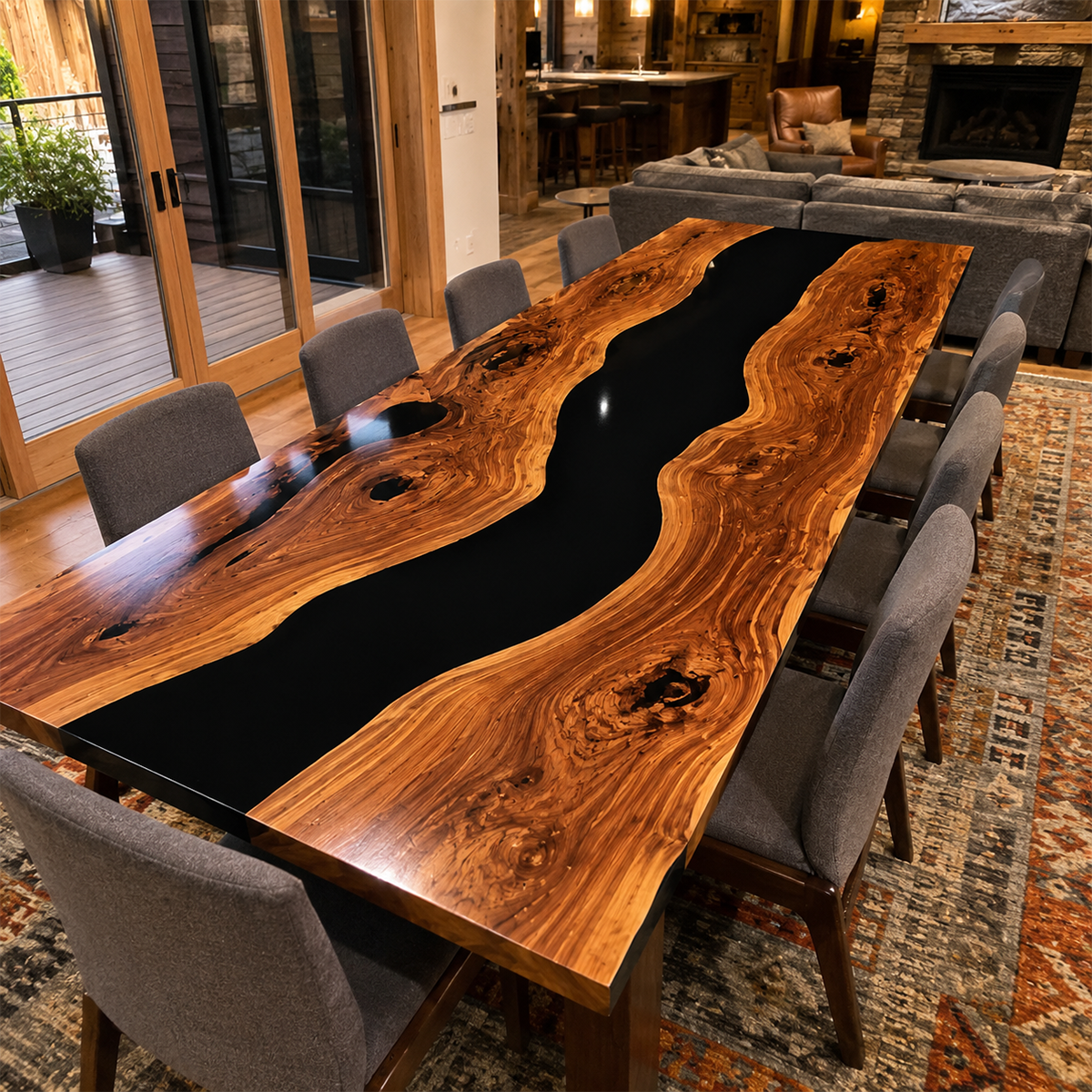 Black Walnut with Black Epoxy Resin Dining Table