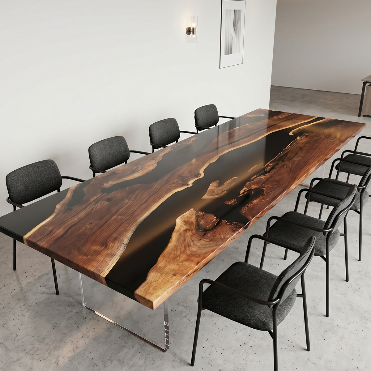 Black Walnut Wood Epoxy Resin Conference Table