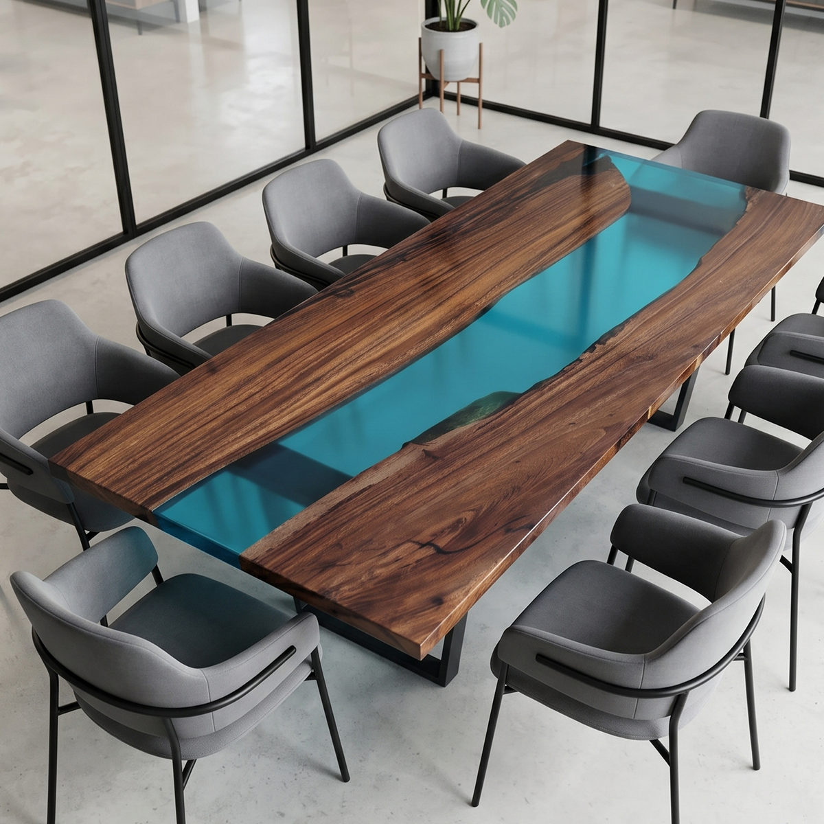 Black Walnut River Epoxy Resin Conference Table