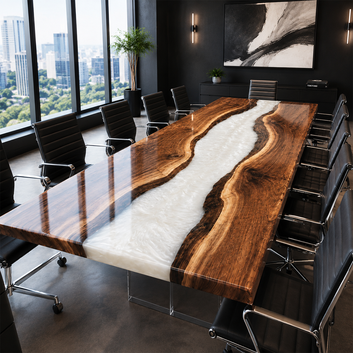 Black Walnut with White Epoxy Resin Conference Table
