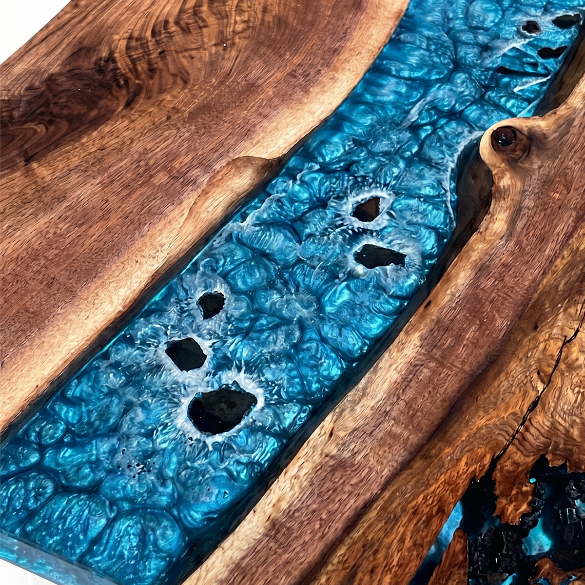 Walnut Wood Epoxy Resin Turquoise Stream Dining Table