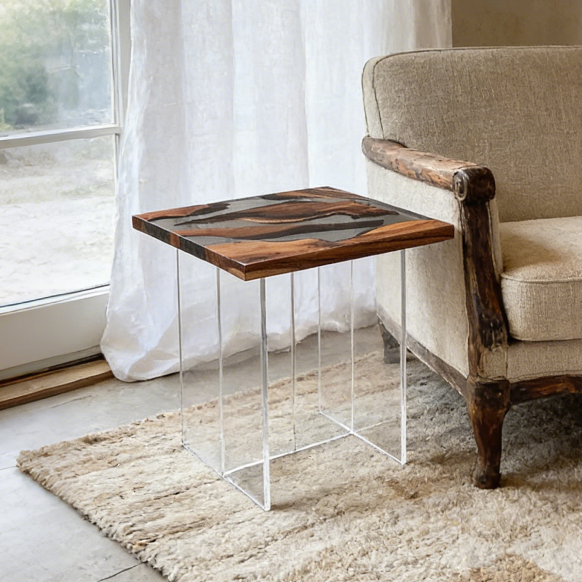 Walnut Wood Resin Side table