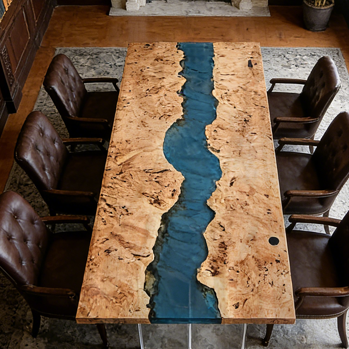 Poplar Wood  Rectangle Blue River  Resin Conference Table