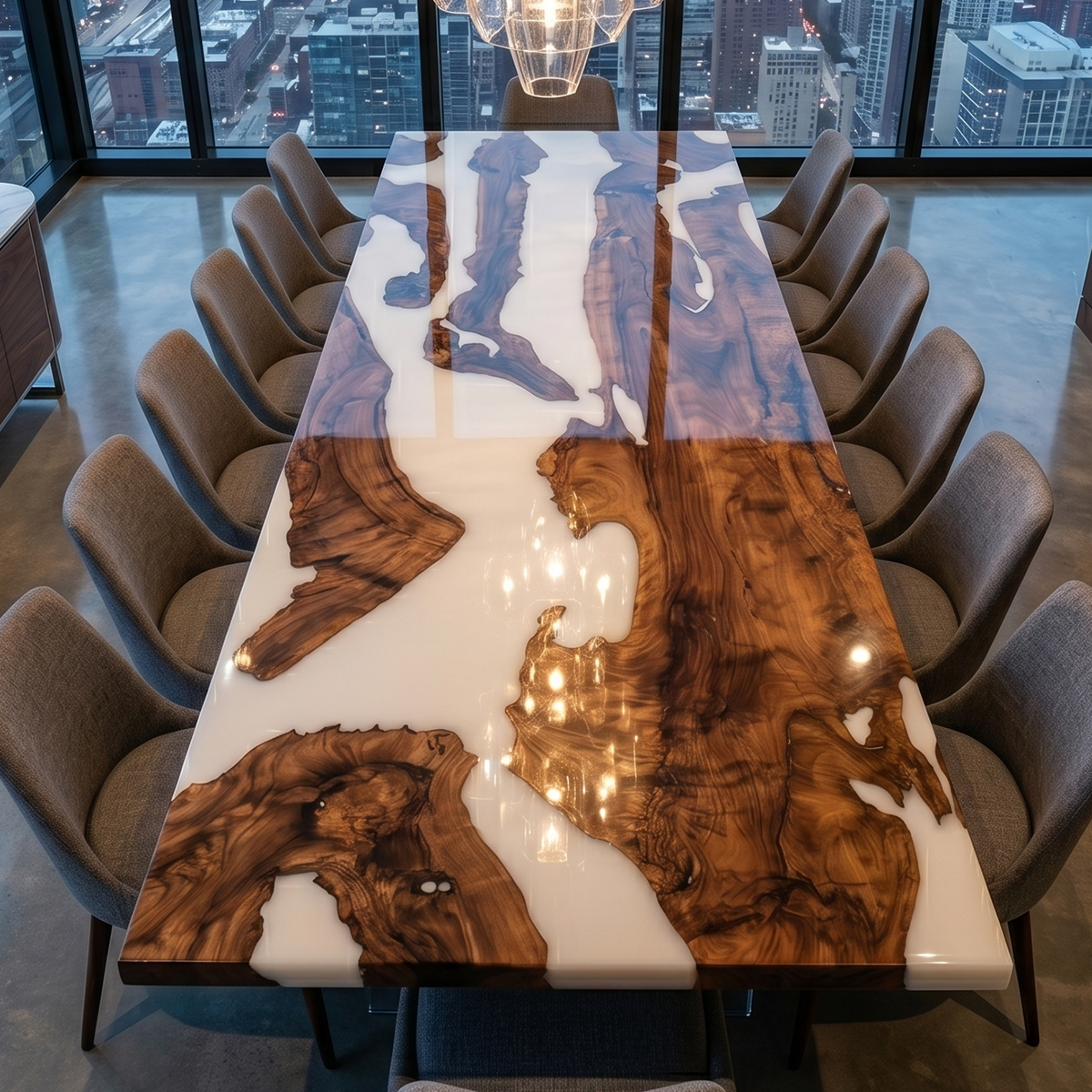 Walnut Wood with White Epoxy Resin Dining Table