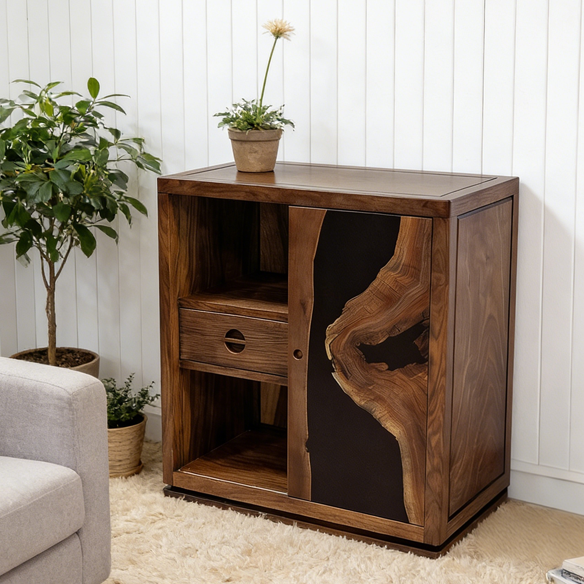 Black Walnut Wood Resin Cabinet