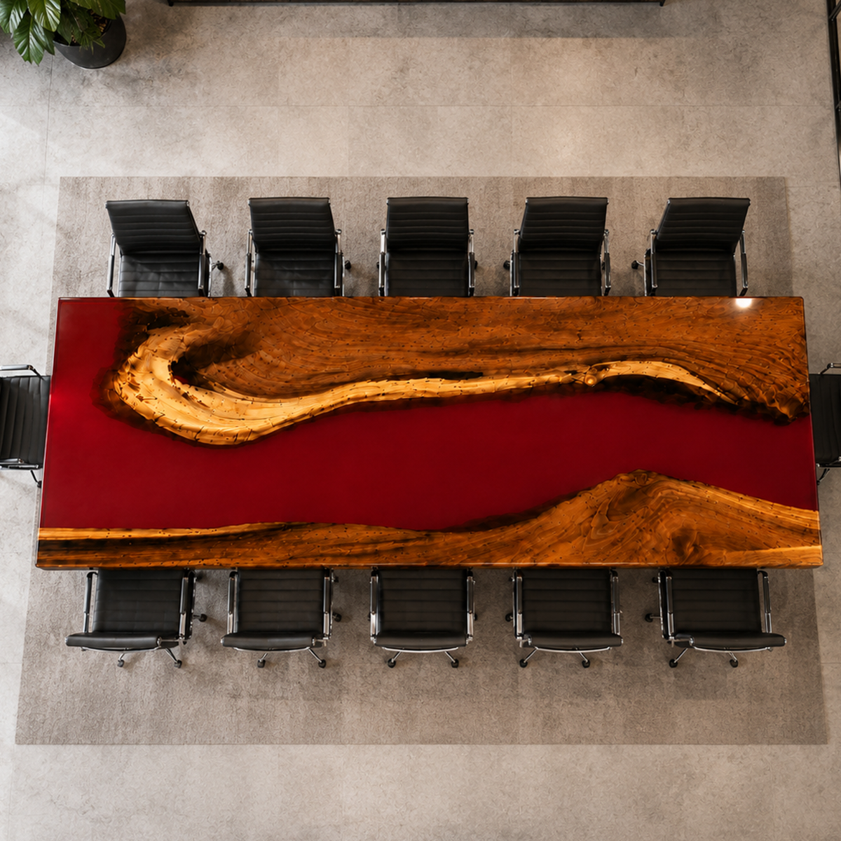 Walnut Wood with Red Epoxy Resin Conference Table