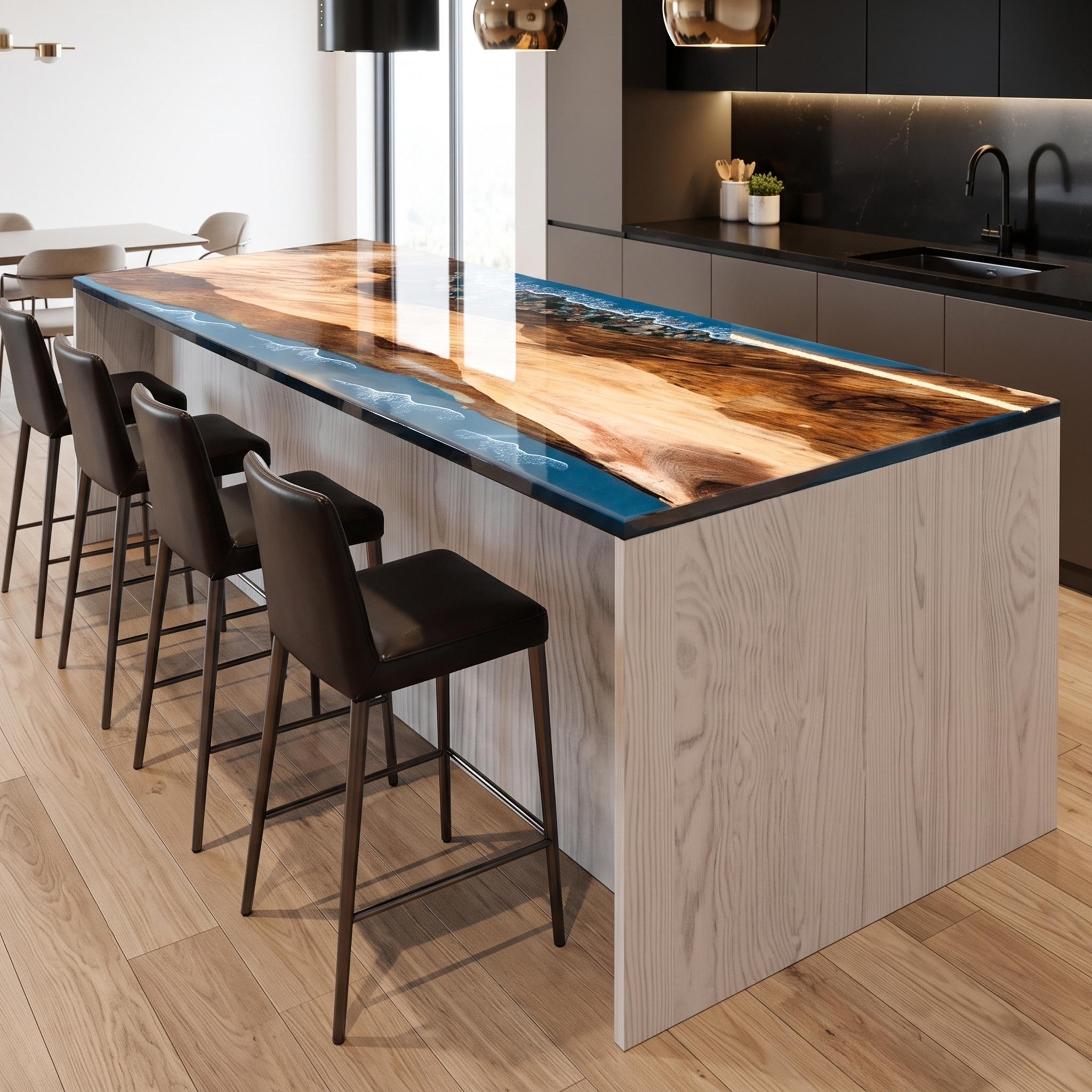 Walnut Wood Coastal Scenery Rectangle Resin Countertop