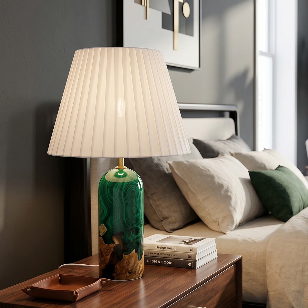 Burr Wood Green Epoxy Resin Desk Lamp