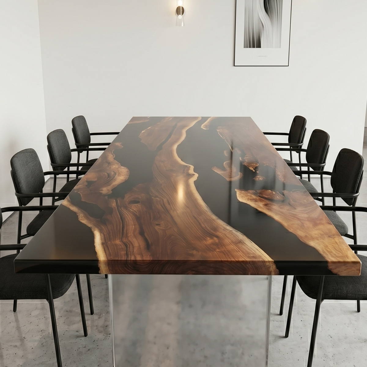 Black Walnut Wood Epoxy Resin Conference Table