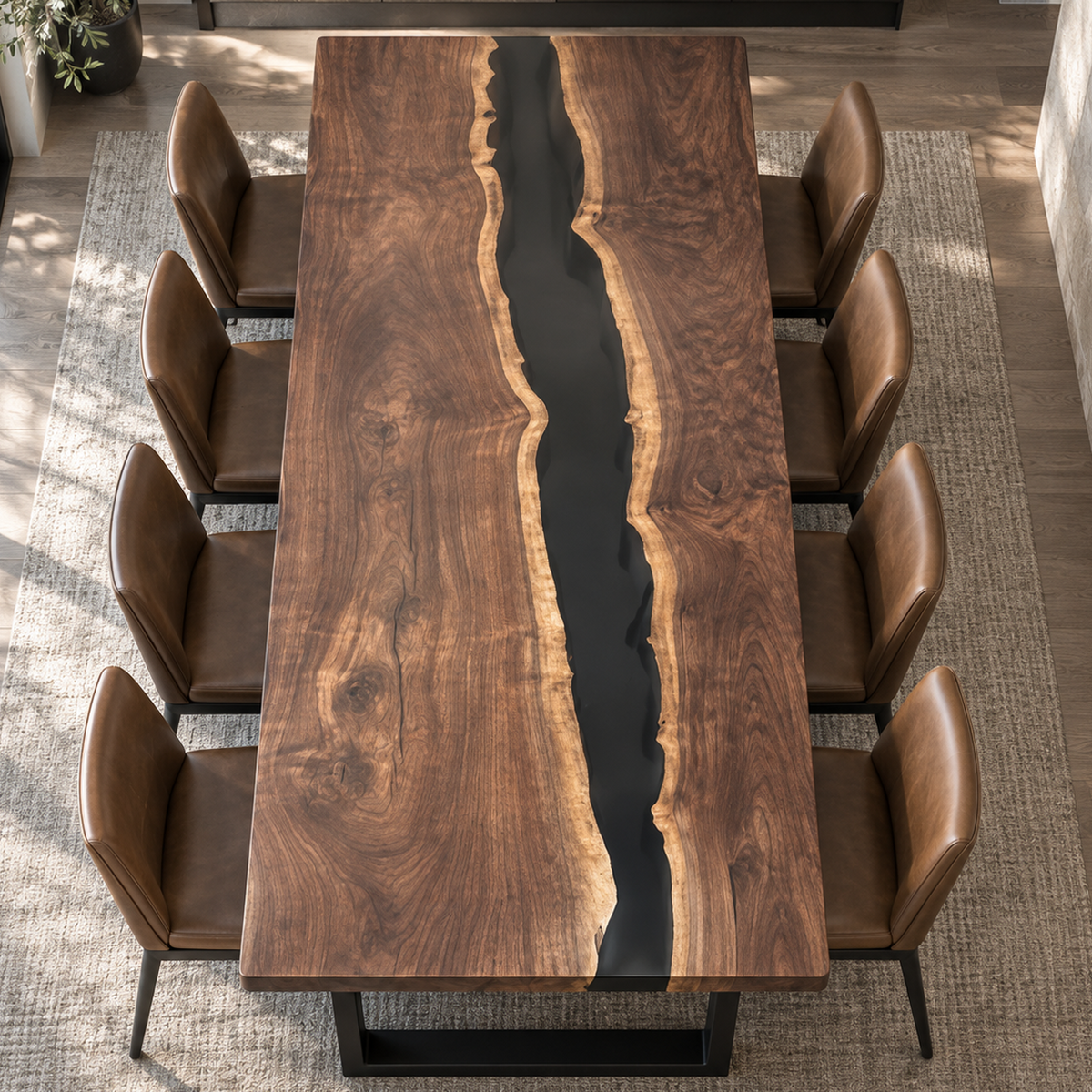 Black Walnut Wood Black Epoxy Resin Table for Home Dining Spaces