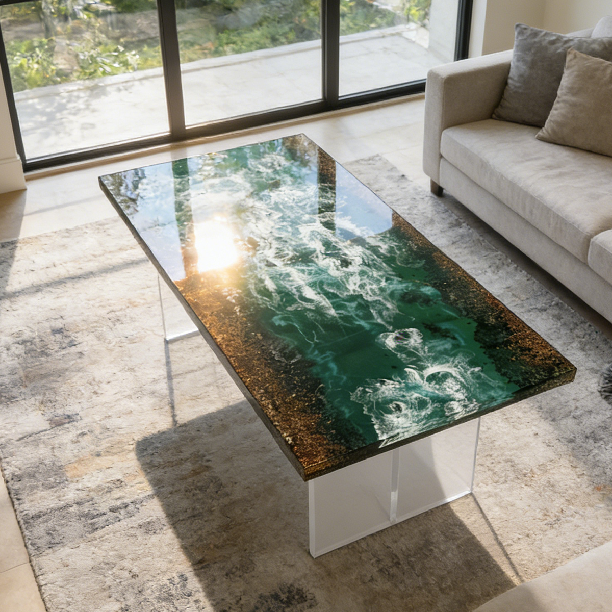Ocean Wave Rectangle Epoxy Resin Coffee Table