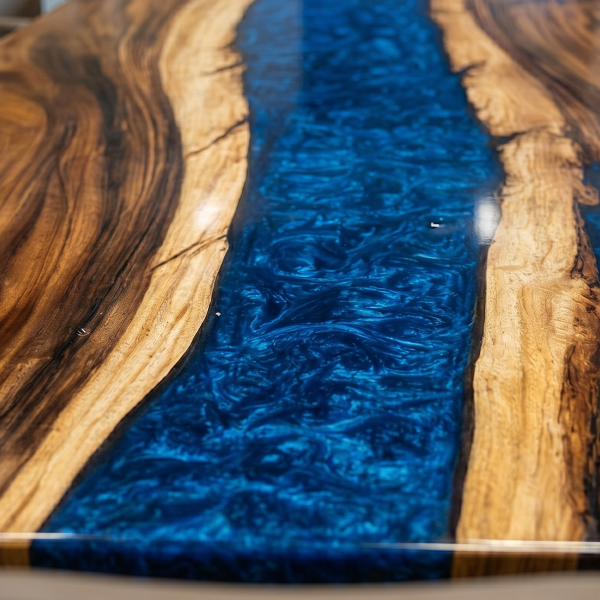 Walnut Wood Blue River Epoxy Resin Conference Table