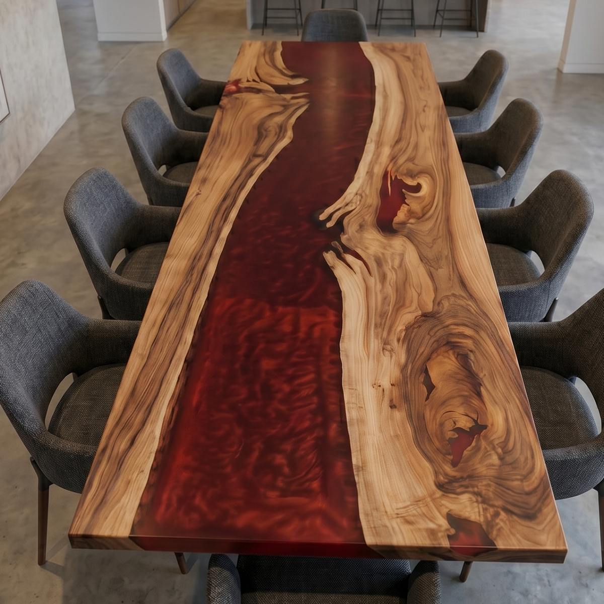 Walnut Wood with Red Epoxy Resin Dining Table