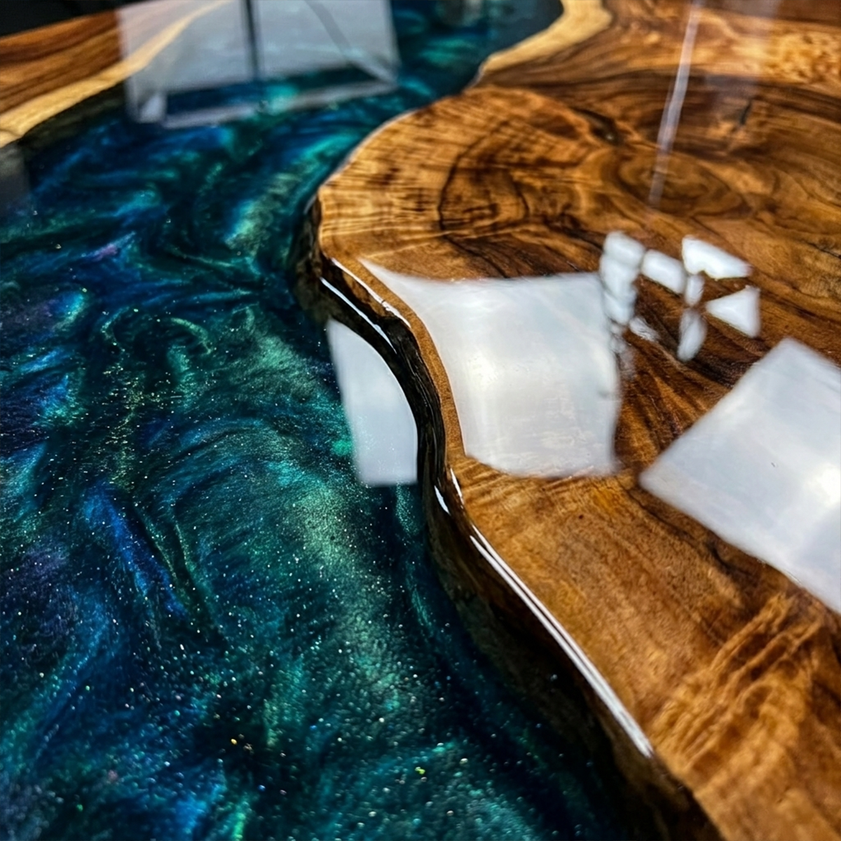 Black Walnut Wood Galaxy Epoxy Resin Dining Table
