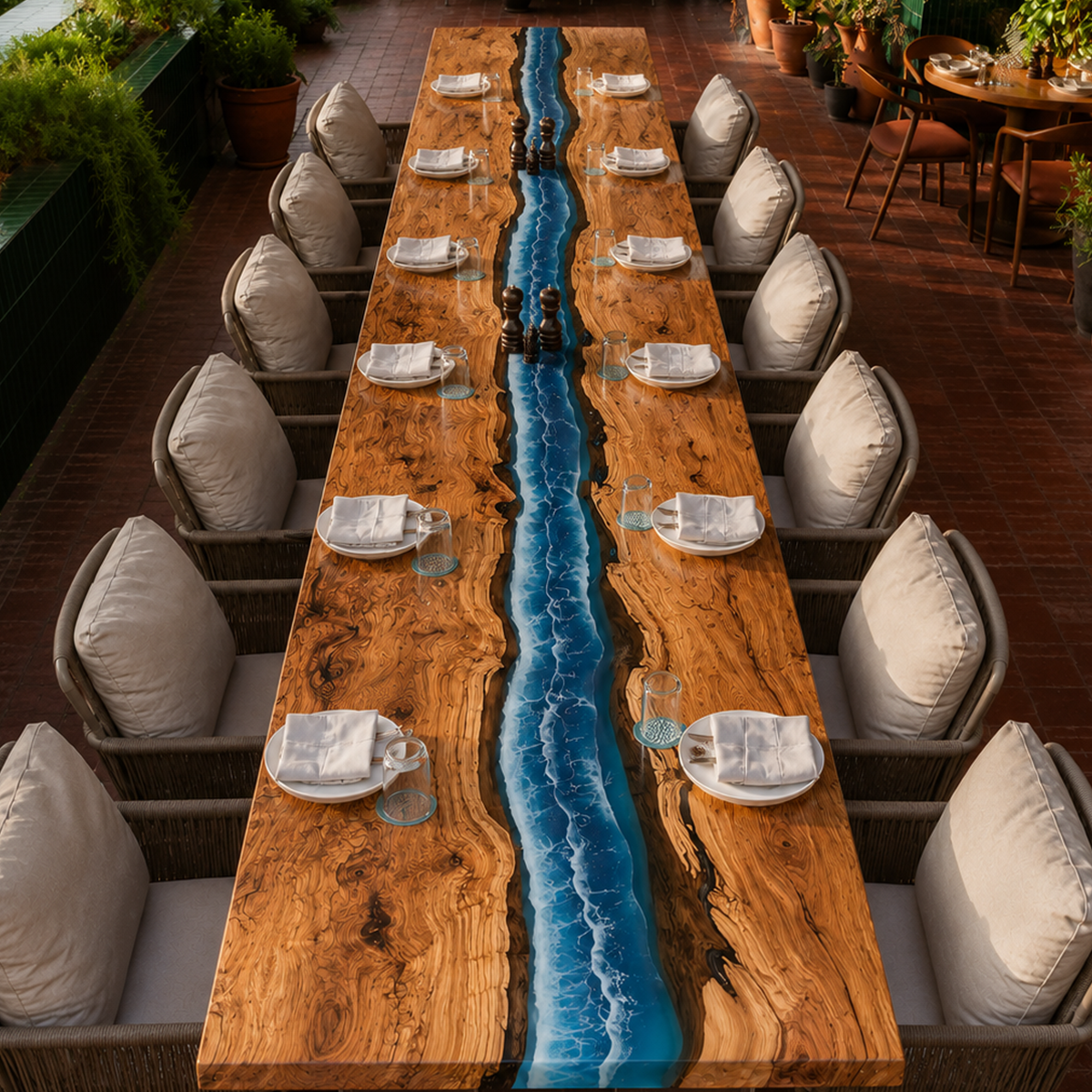 Olive Wood Mediterranean Tide Restaurant Epoxy Resin Table