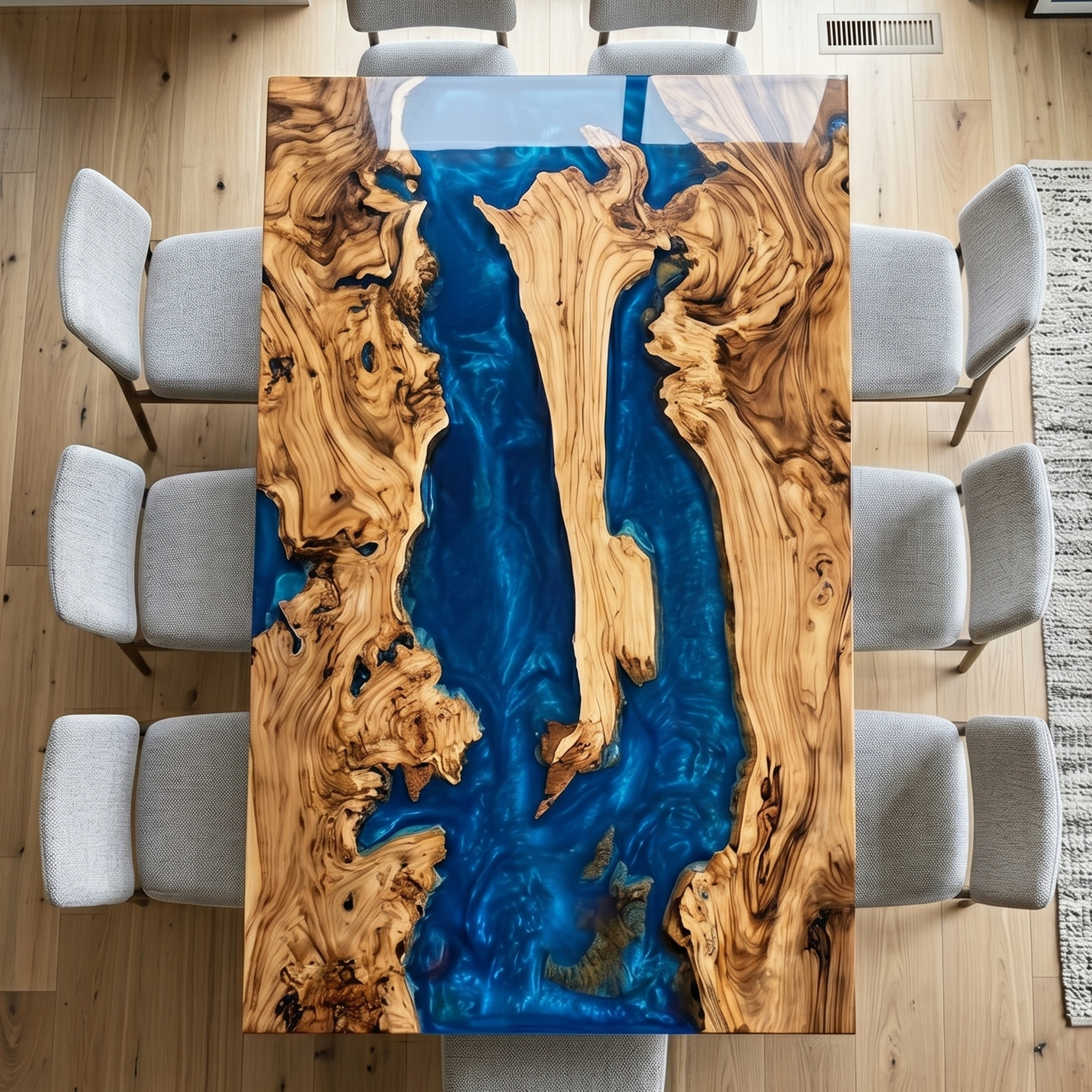 Olive Wood Ocean Blue Epoxy Resin River Dining Table