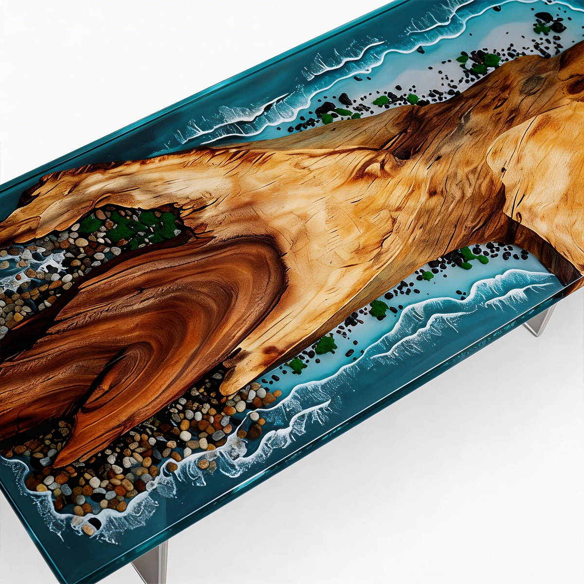 Walnut Wood Ocean Scene Rectangle Epoxy Resin coffee table
