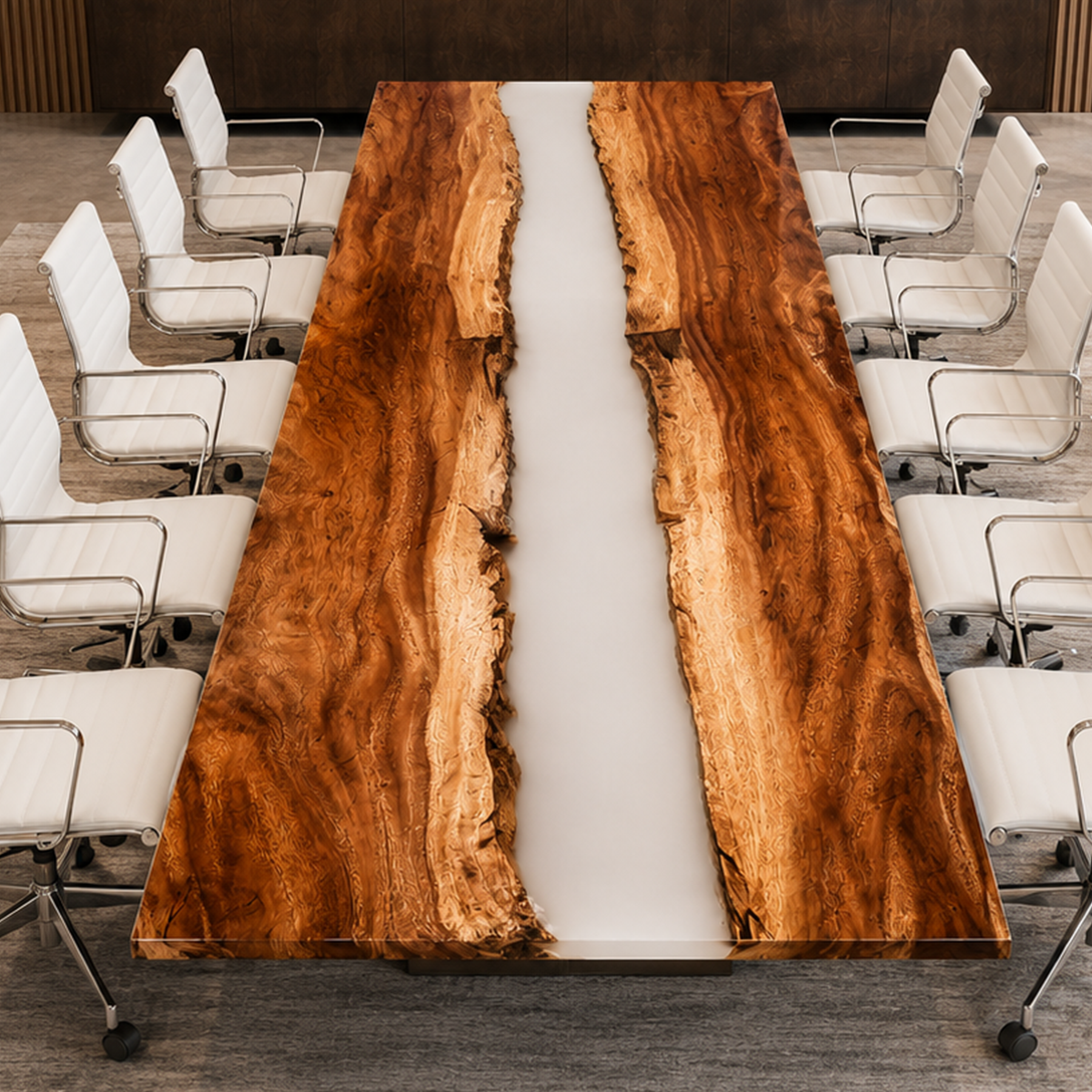 Walnut Wood with White Epoxy Resin Conference Table