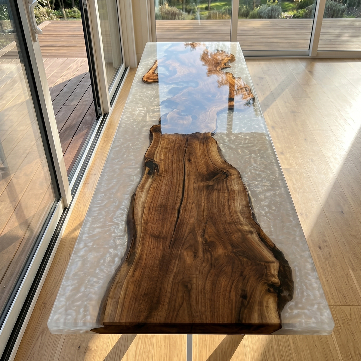 Olive Wood Frosted Epoxy Resin River Coffee Table