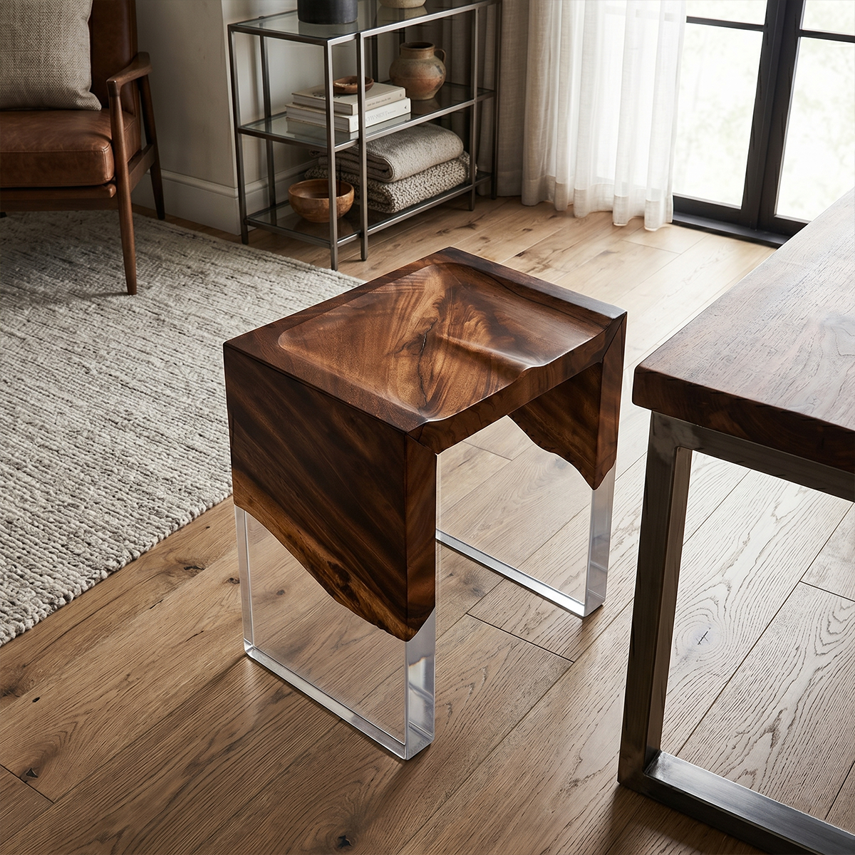 Walnut Wood Resin Stool