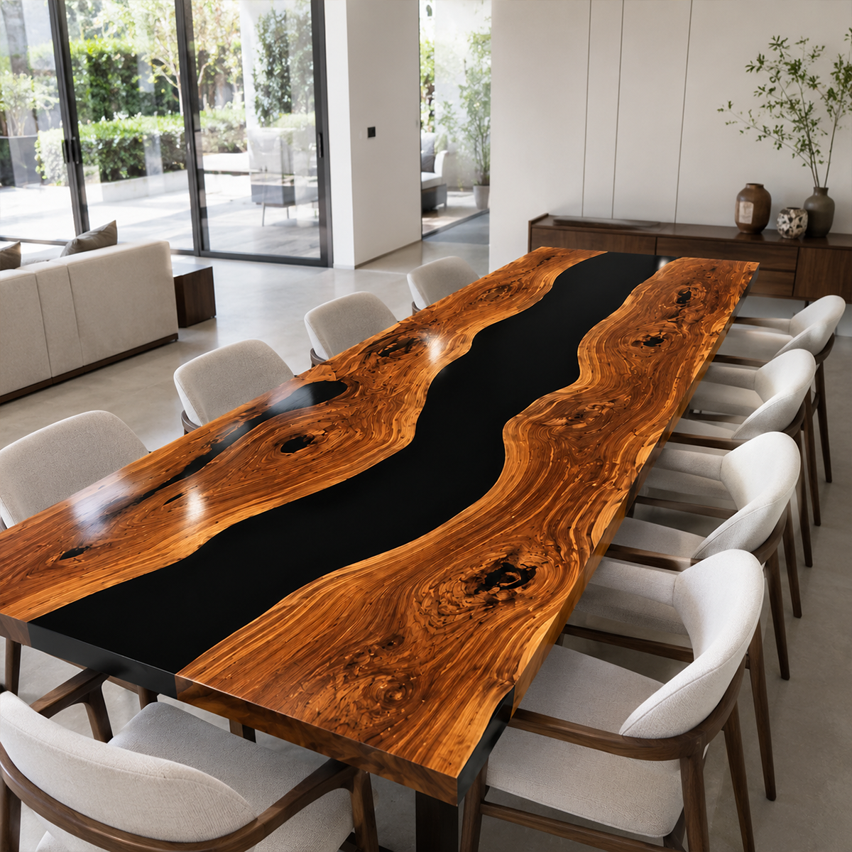 Black Walnut with Black Epoxy Resin Dining Table
